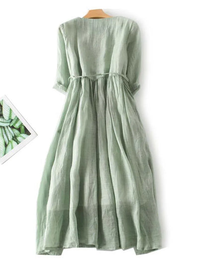 Arya - Women's Art Retro Round Neck Laced Up Waist Dress