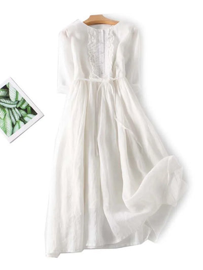 Arya - Women's Art Retro Round Neck Laced Up Waist Dress