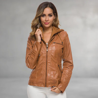 Emma | Leather Jacket with Hood