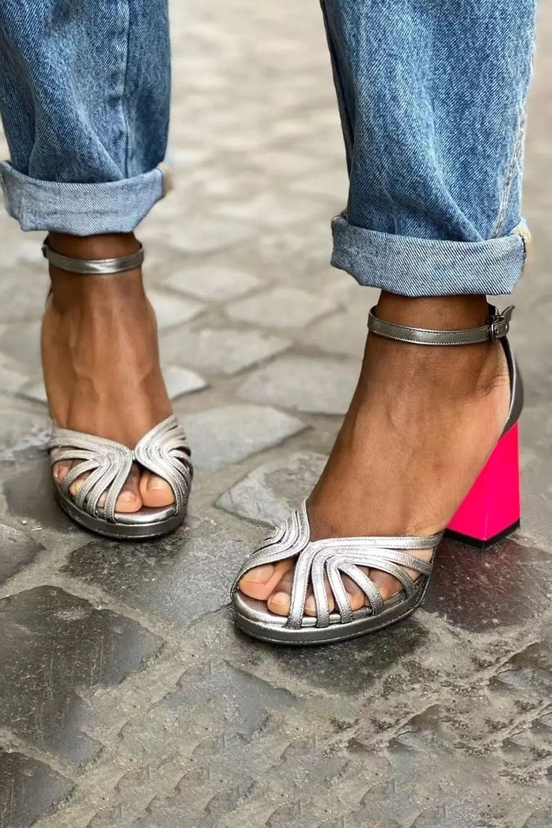 Naelle™ | Shiny sandals on a thick elegant stiletto