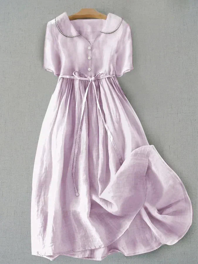 Isla - Elegant Cotton Linen Midi Sleeve Dress