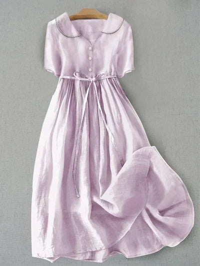 Isla - Elegant Cotton Linen Midi Sleeve Dress