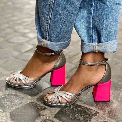Naelle™ | Shiny sandals on a thick elegant stiletto