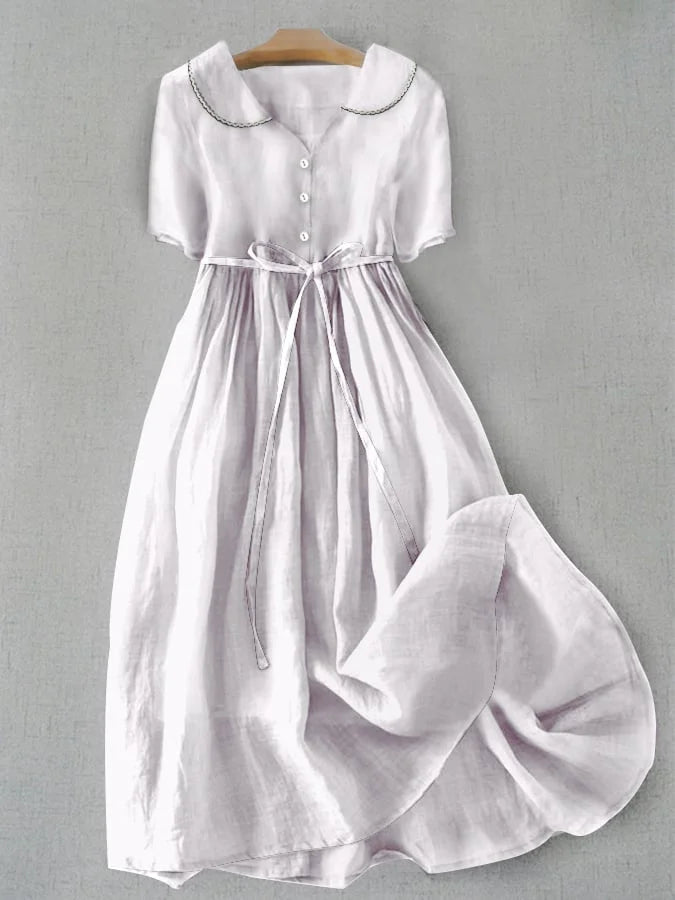Isla - Elegant Cotton Linen Midi Sleeve Dress
