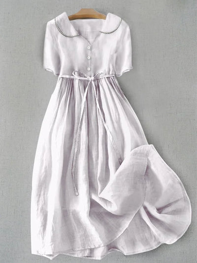 Isla - Elegant Cotton Linen Midi Sleeve Dress