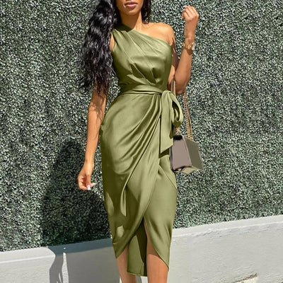 Eve™ | Asymmetrical Silk Maxi Dress with Ruffles