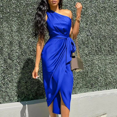 Eve™ | Asymmetrical Silk Maxi Dress with Ruffles
