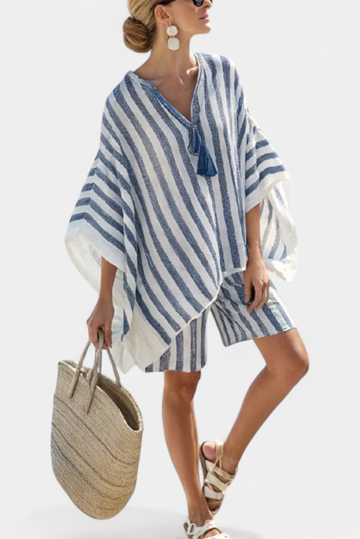 Striped Nancy Set with Oversized Blouse and Smart Shorts