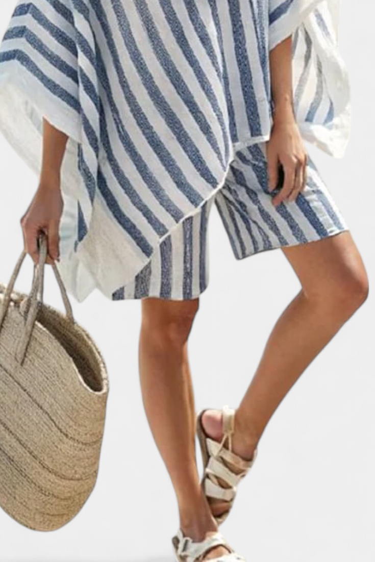 Striped Nancy Set with Oversized Blouse and Smart Shorts