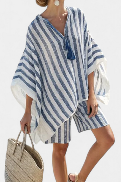 Striped Nancy Set with Oversized Blouse and Smart Shorts