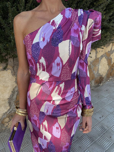 Yllana™ | Midi Dress for Women with One Shoulder in Purple