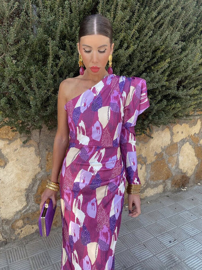 Yllana™ | Midi Dress for Women with One Shoulder in Purple