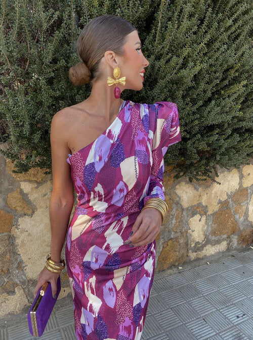 Yllana™ | Midi Dress for Women with One Shoulder in Purple