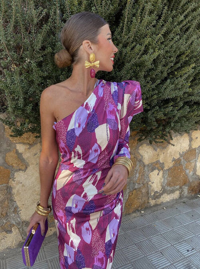 Yllana™ | Midi Dress for Women with One Shoulder in Purple