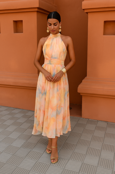 Klara | Maxi Dress with Halter Neck and Watercolour Pattern