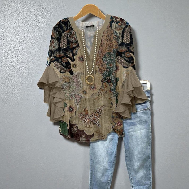 Élodine – Bohemian Blouse with Elegant Ruffled Sleeves