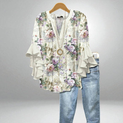 Fleur – Romantic blouse with floral print and flared sleeves