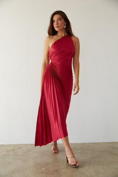Sylviana - One-Shoulder Pleated Midi Dress